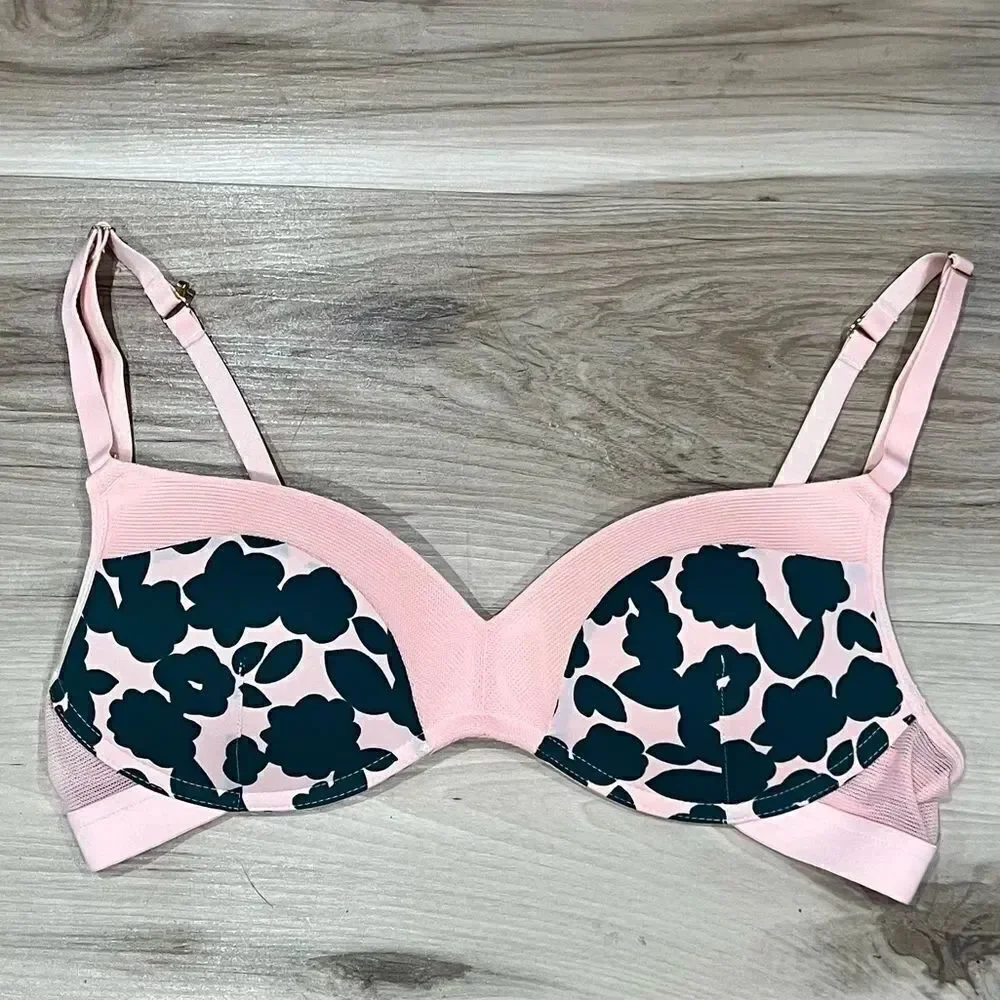 Lively No Wire Push Up Pink Green Retro Blooms Bra Women’s 36B